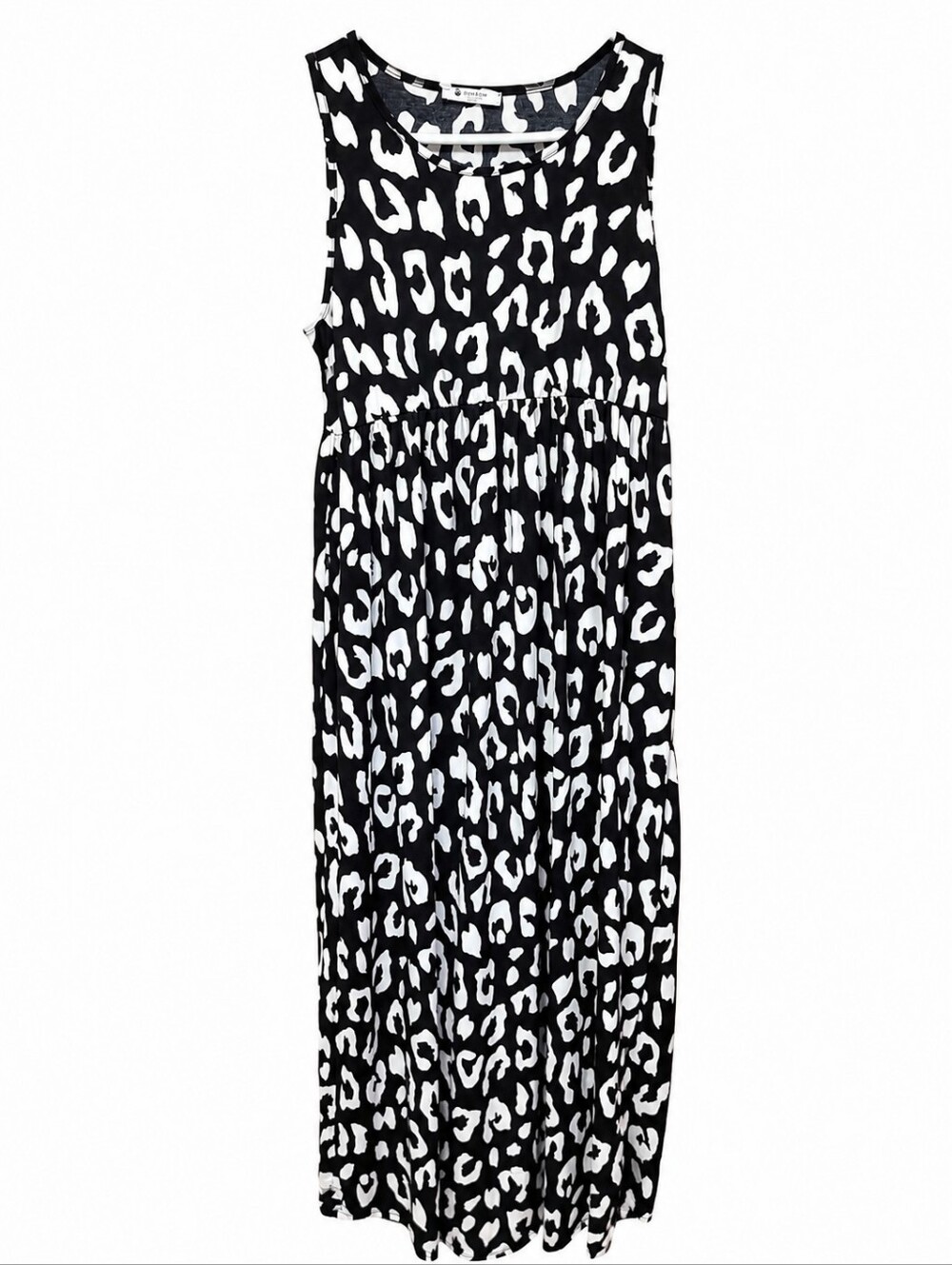 BOMBOM Women's Black White Animal Print Maxi Dress Sleeveless Size Medium